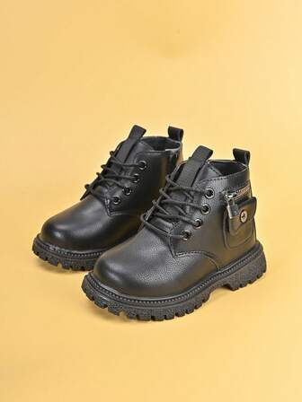 1 Pair Solid Color Children's Casual Short Boots, Fashionable, Comfortable And Durable