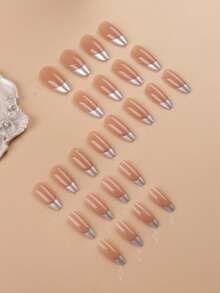 24pcs/Set Cartoon Butterfly Shaped Short Square Press-On Nail Stickers, Nail Art Supplies Nails - Multicolor - View 2