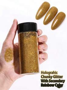 80g/2.85oz Holographic Ultra Fine Glitter, 1/128" Resin Glitter Sequins, Suitable For Tumblers, Resin Crafts, Slime, Nail Art, Holiday Decorations, Christmas Ornaments - 金色 - 查看 1