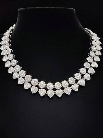 1 pieza Collar de cadena con corazón y círculo de estilo punk rock unisex, collar de cadena totalmente cubierto de rhinestones, joyería elegante y de moda, adecuado para uso diario o fiestas, regalo del Día de San Valentín