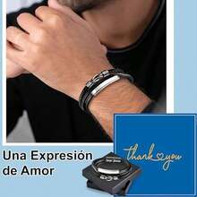 Pulsera de Cuero Hombre, Brazalete de Tejidas Hombre con Cierre Magnético, Pulseras Piel Trenzado de Moda para Hombres, Regalos para Papá Dia de Padre, Regalos de Cumpleaños - / - Ver 5