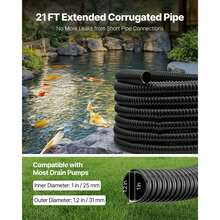 21 Ft Corrugated Pond Tubing, 1 Inch Inner Diameter, Flexible PVC Hose, Black Drain Pipe, Plastic Corrugated Water Tubing For Pond, Pump, Fountain, Garden, Swimming Pools, Filters, (1 Pcs) - 1英吋 - 查看 2