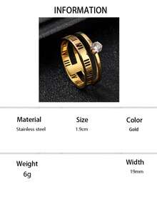 1 pieza Anillo de acero inoxidable para hombre con números romanos y circonita cúbica, adecuado para cualquier ocasión - Dorado - Ver 7