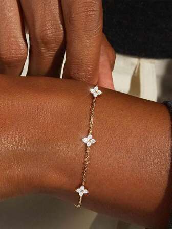 1pc Men's High-Quality Stainless Steel Chain Copper Pendant Inlaid Four-Leaf Flower Diamond Bracelet, Suitable For Daily Wear