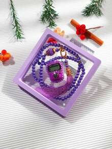 2pcs Set: Electronic Finger Tally Counter With Rhinestones, 99pcs Faux Pearl Muslim Prayer Beads, Transparent Jewelry Box. For Counting, Praying, Golf, Suitable As Holiday Gifts - Multicolor - View 16