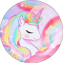 72件套彩虹独角兽生日派对用品套装，7/9英寸深蓝色和金色箔纸盘，苹果蓝金色箔纸盘、纸杯、餐巾纸，适用于生日、婚礼、派对餐具 - 彩色 - 查看 9