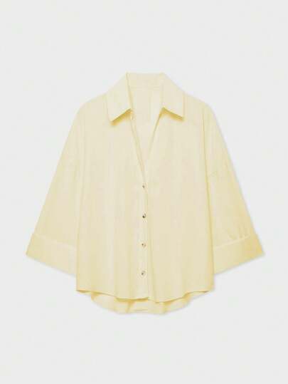 YROOE Blouse décontractée mode femme, polyvalente, minimaliste/décontractée chic/trajet quotidien/élégante, chemise ample à manches longues et col léger - Jaune clair d'été