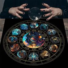 1pc Black Enchanting 12 Constellations Divination Altar Cloth - Vibrant Polyester Altar Mat With Celestial & Floral Design For Tarot Reading, Witchcraft & Astrology, Tarot Tablecloth Boho Playmat Cloth Home Decor - Multicolor - View 3