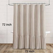 Farmhouse Shower Curtain With Ruffle Hem Linen Shower Curtains Bathroom Country Vintage Rustic Natural Fabric, - Brown Stripe 72 Inchx 72 Inch L - Sọc màu kem nâu + 72"W x 72"L - Xem 7