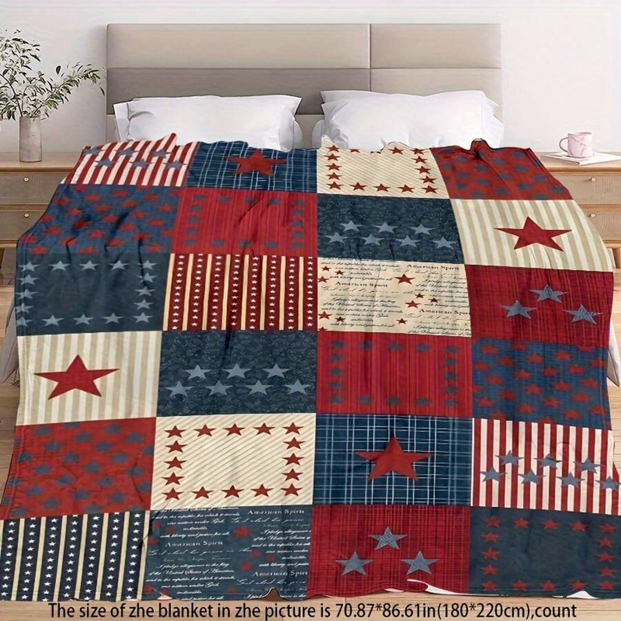 [Patriotic Blanket] Soft Lightweight Patriotic Red White Blue Stars Stripes Blanket |   All-Season Throw Sofa, Bed, Camping & Travel - Independence Day, Durable 280GSM Flannel, Contemporary Quilt Design - Multicolor - View 1