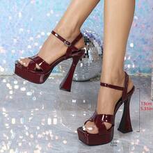 Giày cao gót đế xuồng chống thấm nước, đính đá lấp lánh, kiểu dáng thời trang sàn catwalk, thoải mái khi mang, phù hợp với trang phục mùa xuân hè. - Màu Đỏ Sâu - Xem 10