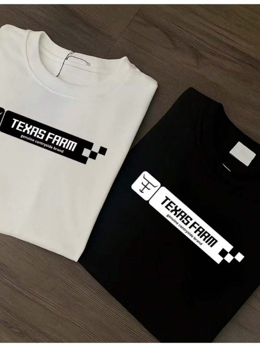 Kit Of 2 Men's Texas Shirts, New Release, Cotton Shirt, Unisex Women's Blouse - 白色/黑色 - 查看 1