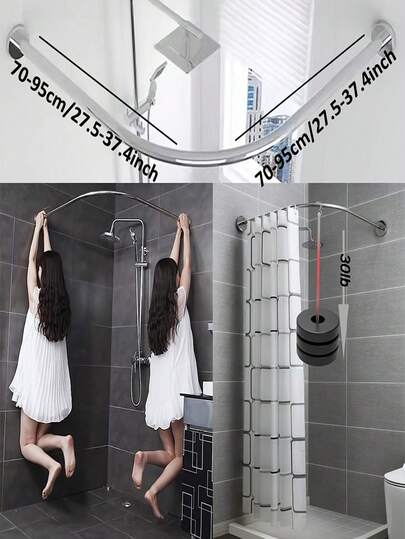 1 adet ayarlanabilir paslanmaz çelik L şeklinde duş perdesi çubuğu, delme gerektirmeyen çerçeve montajı, banyo, küvet, giyim mağazası için uygun, dayanıklı ve şık banyo aksesuarı.