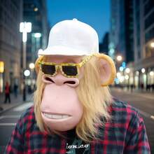 Monkey Mask Latex Full Head Animal Funny White Chimp Mask For Halloween Costume Party - đười ươi tóc vàng đội mũ trắng - Xem 3
