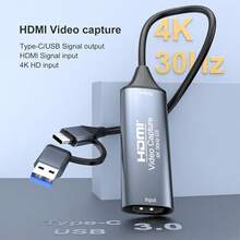 USB 3.0 & Type-C Universal Video Capture Card, Suitable For Game Live Streaming And TV Recording - Grey - View 3