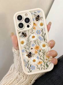 1pc Fashionable Floral & Bee Graphic Aesthetic Pattern Matte Soft Silicone Shockproof Anti-Fingerprint Full Coverage Phone Case Compatible With IPhone 16/16Pro/16Plus/15/15ProMax/15Pro/11/12/13/14ProMax/11Pro/11ProMax/12Pro/12ProMax/13Pro/13ProMax/14Pro/14ProMax/16ProMax/16/16Pro/16Plus - متعدد الألوان - مشاهدة 3