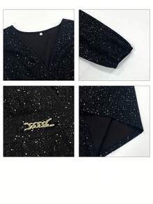 Maxikleid für Damen in Große Größen mit langen Ärmeln, Pailletten, elegantes Design mit V-Ausschnitt und Taillierung, A-Linie Silhouette, geeignet für Bankette, Abendpartys, festliche Anlässe