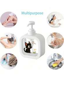 1pc Cute Black Cat And Floral Pattern Soap Dispenser Bottle - Reusable Press-Type Dispenser Bottle, Suitable For Dish Soap, Hand Soap, Lotion, Etc., Compact For Kitchen And Bathroom, Ideal Gift For Cat Lovers And Spring Decor - Made Of Plastic Material, Fun Design, Convenient Press-Type Use - Multicolor - View 8