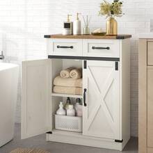 HaluPeit Bathroom Storage Cabinet, Freestanding Bathroom Floor Cabinet With Drawers & Doors, Farmhouse Buffet Cabinets With Adjustable Shelf, For Kitchen, Living Room, Entryway, White Brown - trắng nâu - Xem 3