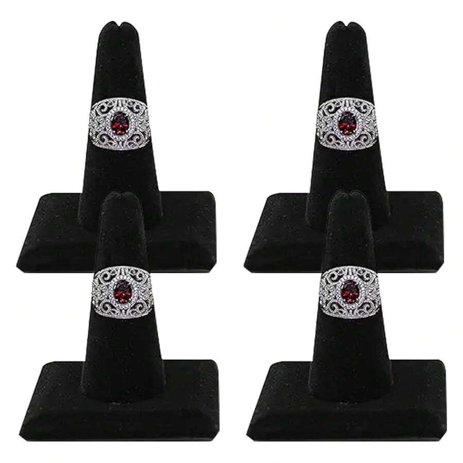 Box 4 Pack BlackJewelry Ring Finger Display2.12x2.12x2.37 Inches With Square Base - Ring Holder Organizerfor Selling Or Personal Use - Display Stands For Rings - Multicolor 791 - View 1
