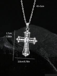 1pc Unisex Luxury Copper Zirconia Punk Style, Multi-Style Cross Pendant Religious Necklace, Minimalist Hollow Cross Necklace, Adjustable Chain Length, Suitable For Gatherings, Parties, Holidays, New Year Jewelry Gift - Multicolor - View 5