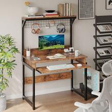 Computer Table, Study Table, Desk With Computer Stand Groove Design, Ergonomic And With Storage Rack - màu nâu - Xem 9