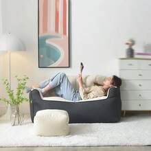 Nuevo sof Perezoso Doble puf, Adecuado para jardn, Sala de Estar, Dormitorio, Beige - Gris oscuro - Ver 5