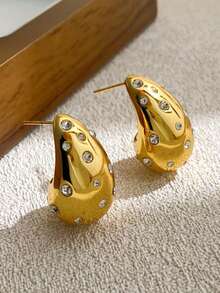 1 Pair Fashion Stainless Steel Water Drop Stud Earrings Decorated With Shining Exquisite Rhinestone Suitable Woman Dinner Party Wear Can Promote Elegant - Multicolor - View 6