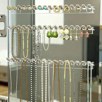 Monalife 3pcs 8-Hook Wall Mounted Jewelry Organizer Rack With Necklace, Bracelet And Earring Hooks Display Stand, Jewelry Tower