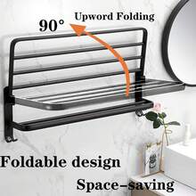 23.6 Inch Black Towel Rack, Suitable For Bathroom Towel Rack, With Double Bars, Wall Mounted Holder For Washroom, With Hooks, Stainless Steel Hotel Bathroom Rack (15/19/23.6 Inch) - Black - View 2
