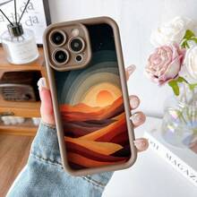 Cubierta de teléfono con borde negro diseño de puesta de sol en desierto para iPhone 14 Pro Max protector anticaída ideal para uso diario y viajes - Burdeos - Ver 5