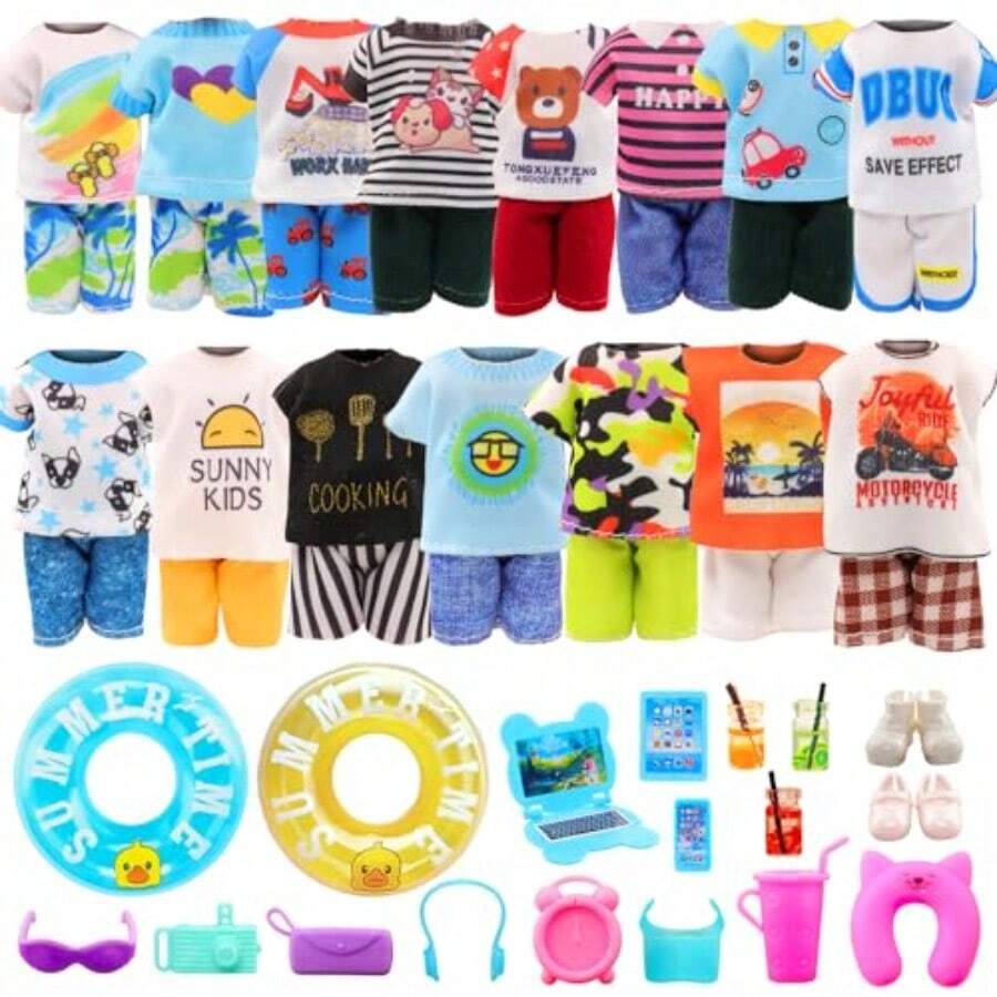 zxr Miunana 36 PCS Chelsea Muñeca de niño Ropa y Accesorios Incluye 20 PCS Blusas y Pantalones Largos 14 PCS Muebles de la casa de muñecas 2 Pares de Zapatos para muñecas para 13 CM Muñeca de niño121 - como en la foto - Ver 1