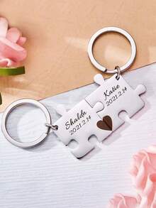 Customized Engraved Couple Keychain Set, Personalized Puzzle Keyring, Gift For Valentine's Day, Wedding, Housewarming, Mother's Day, Girlfriend/Boyfriend, Thanksgiving, Christmas, Halloween