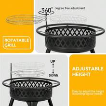 38 Inch Wood Burning Fire Pit For Outside, Round Firepit With Grill & Metal Lid, Metal Outdoor Fire Pit Table For Patio Backyard Garden Bonfire Party - 32英吋 - 查看 11