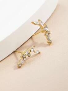 1 Pair Delicate Small Rhinestone Wheat Ear Studs, Minimalist Niche Design Earrings, Fashionable & Elegant Accessory - Gold - View 4