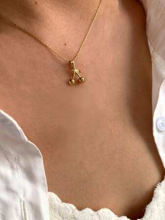 Collar con colgante de cereza pequeño y lindo, resistente al agua y sin decoloración, de acero inoxidable, adecuado para el uso diario de las mujeres