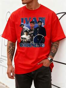 A Representation Of Ivan Cornejo, A Young Musician In Various Facets; His Passion For Music Is Palpable In Every Detail, From The Guitar To The Microphone. Commemorative Men's T-Shirt, 100% Cotton. - 紅色 - 查看 6