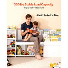 Kids Reading Nook, Wooden Storage Bench With Backrest, Kids Bookshelf & Toy Organizer, Large Toy Box Chest For Playroom, Living Room Or Entryway, Easy Assembly, 66.9 X 15.8 X 31.5 In, White - White 64-69 inches - 查看 4