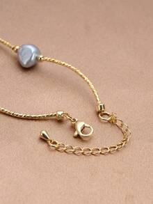 1pc 18K Gold Plated Natural Pearl Necklace, Gift For Mother's Day, Valentine's Day, Birthday, Wedding, Engagement, Bride - Grey - View 3