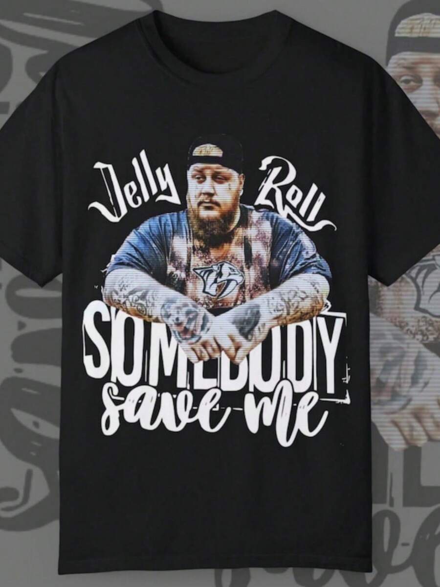 Jelly Roll Shirt Somebody Save Me T-Shirt Jelly Shirt Son Of A Sinner Shirt Western Country Shir - 黑色 - 查看 1