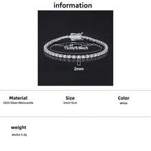 emejewe One D VVS1 莫桑石网球手链原装 S925 纯银镀白金带 GRA 证书手链适合女士男士