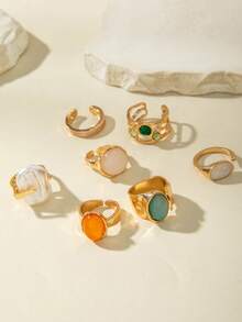 imoli 7pcs Vintage Baroque Style Faux Gemstone & Pearl Creative Personalized Jewelry Ring Set, Suitable For Daily Wear, Casual, Date, Party, Gift - Multicolor - View 8