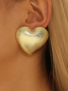 1对心形亚麻耳钉，时尚百搭，适合日常佩戴 - 愛心麻麵耳釘 - 查看 2