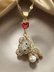 Copper Alloy & Stainless Steel Heart Balloon Bear Pendant Necklace, Elegant Fashion Jewelry, Valentine's Day Gift - Multicolor - View 11