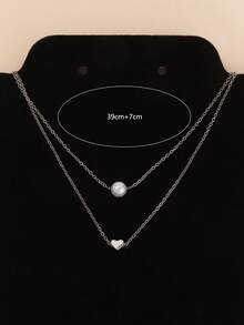 1 pezzo Collana elegante e versatile con ciondolo a forma di cuore in finta perla e doppia città, adatta per uso quotidiano, regalo perfetto per la Festa di San Valentino - Collana di perle a doppio cuore - Visualizzare 6