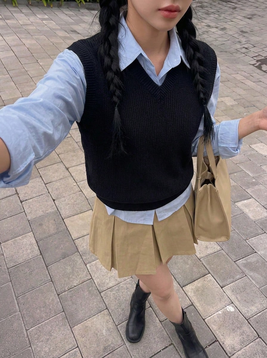 Rikumo 简约纯色百褶A字裙，休闲百搭的冬季单品