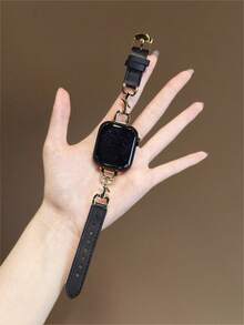 Chic Apple-Inspired Premium Moon Buckle & Leather Watch Band With Freely Adjustable Sizing | Sleek Design, Compatible With Apple Watch Ultra/SE/Series 11/10/9/8/7/6/5/4/3/2/1 | Fits 38mm 40mm 41mm 42mm 44mm 45mm 46mm 49mm - 42/44/45/49mm (s10) 46mm - View 5