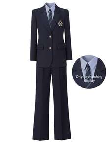Fashionable Casual Women's Suit Set, High-Quality Loose Blazer & Pleated Skirt Professional Outfit, 2 Pieces Set - Dark Blue - View 5