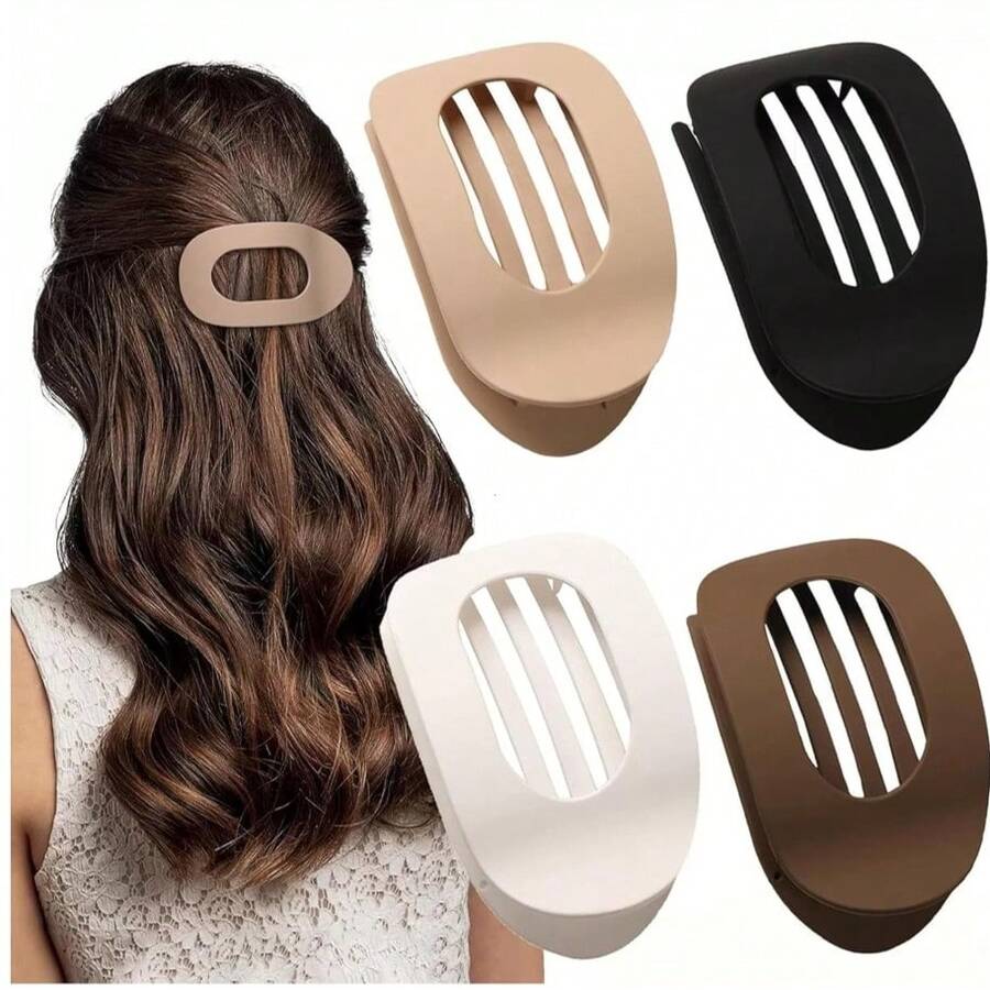 4 Pieces Elegant And Reliable Fixing Flat Claw Clip HairClips, Designed To Hold Hair Securely, Easy Styling, Firmgrip, Suitable For All Day Wear, - Apricot - View 1