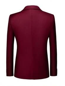 Caelus 男士修身商务休闲西装三件套 外套 西裤 马甲 男士婚礼新郎婚礼西装外套 长裤 马甲 - 酒紅色 - 查看 4